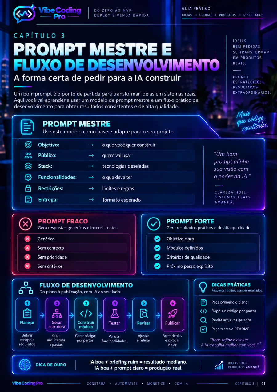 Fluxo de prompts e desenvolvimento do Vibe Coding Pro